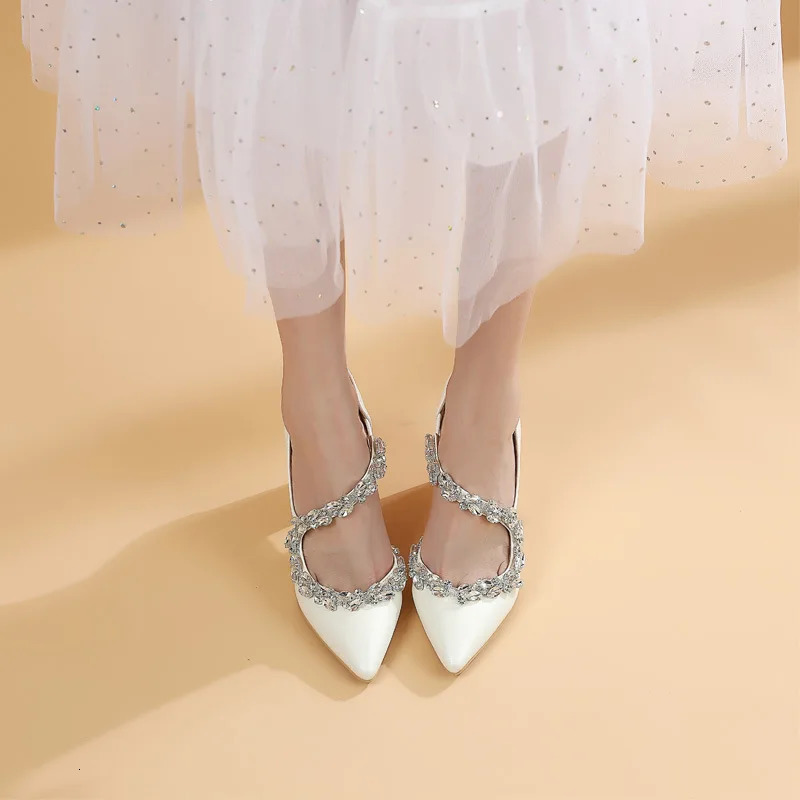 8cm Chainstyle Thick Heel Pointed Plus Size White Bride Wedding Shoes Bridesmaid Shoe Women 260208