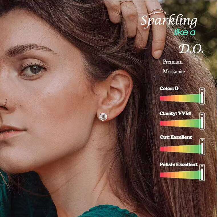 Wholesale Moissanite Stud Earrings 0.5-3Ct 18K Gold Plated S925 Sterling Silver Vvs1 Lab Diamond Unisex Jewelry
