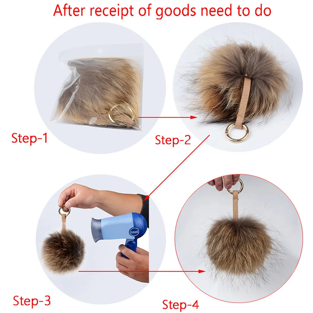 LFPU Colorful 15CM Fluffy Genuine Raccoon Fur Keychain Women Bag Pendant Ball Keyring Handbag Pompom Keychain Jewelry 260107
