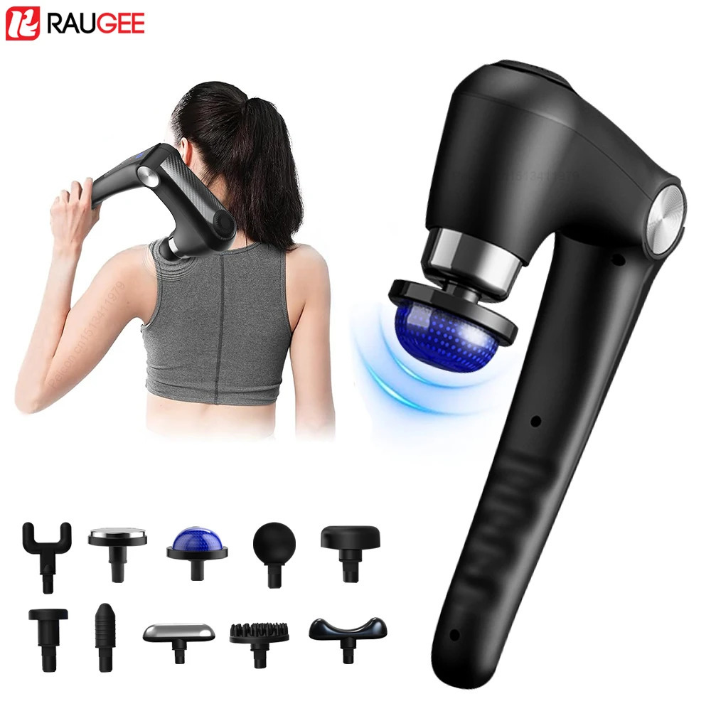Fascia Gun With Extended Handle Foldable Massage Gun for Neck Back Shoulder Leg Cold Compress Adjustable Body Massagers 260129