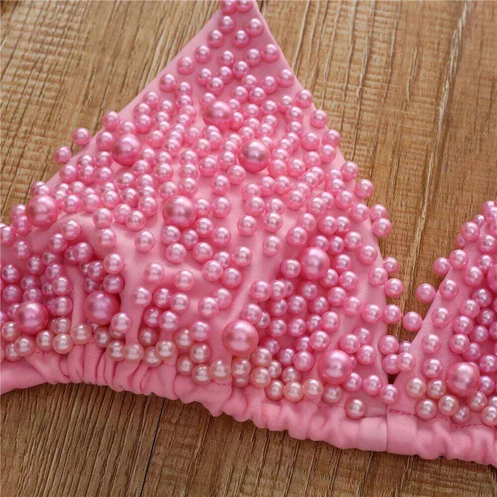 Pearl Bikini String Thong Swimsuit Kawaii Y2K Swimwear Trend Women Two Piece Bathing Suit Beachwear Bikinis Set Vacation Outfits C260207