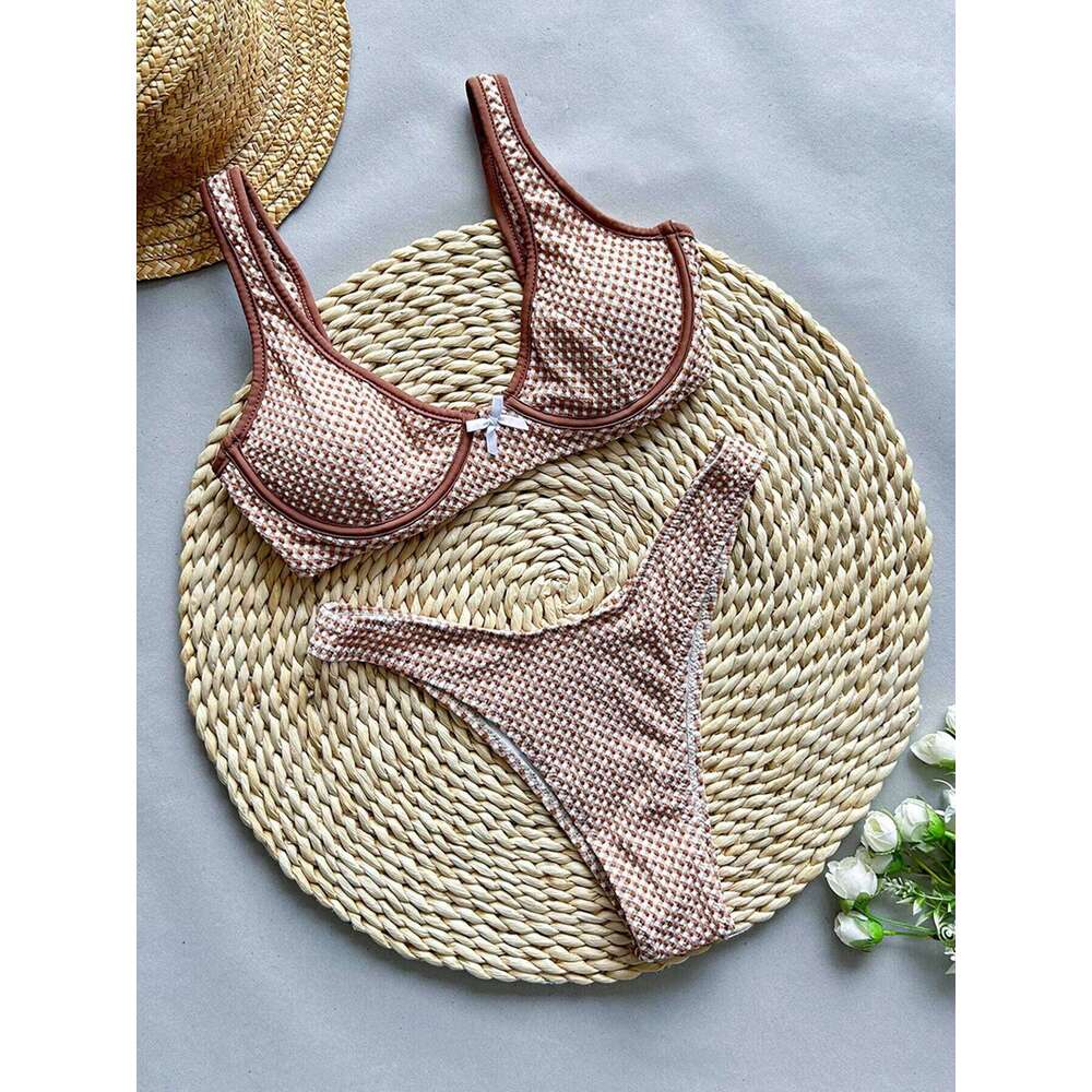 2025 New Sexy Plaid Bikini Set Swimsuit For Women Underwire Push Up Swimwear Female Two Pieces Bathing Beachwear Swim Suit C260207