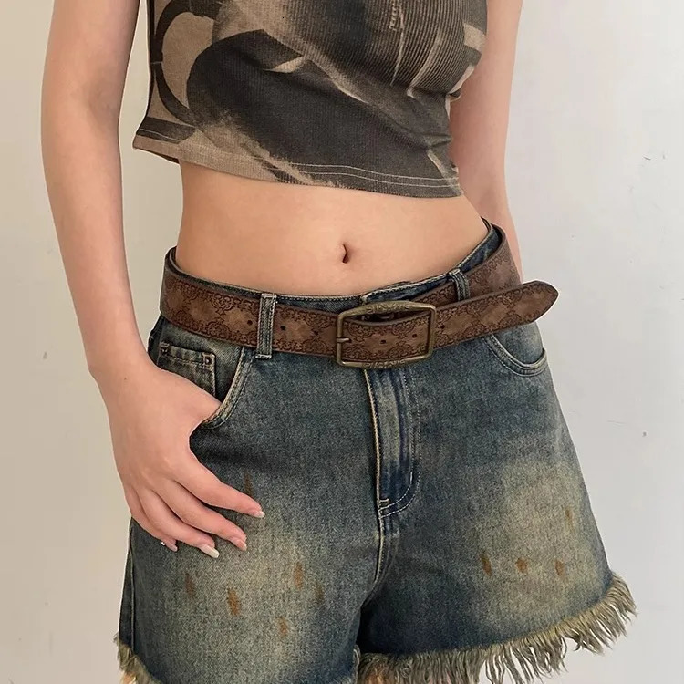 1pcWomen Western Belt Vintage Metal Buckle Leather Belts Country Cowboy Cowgirl Belt for Jeans 260124