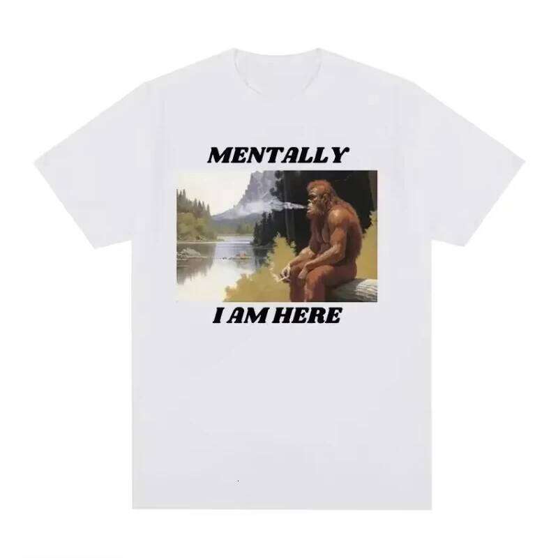 2025 Fashion Short Sleeved Y2k Female Clothing Mentally I Am Here Monkey Funny Meme Pattern T-shirt Women's Retro simple C260207