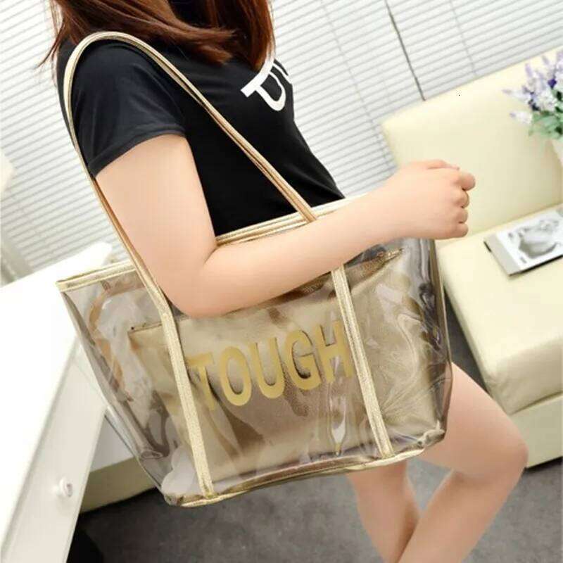 Fashionable Waterproof PVC Half-Transparent Hand Bag for Summer Beach with Small Storage Polyester New Hot Style C260207