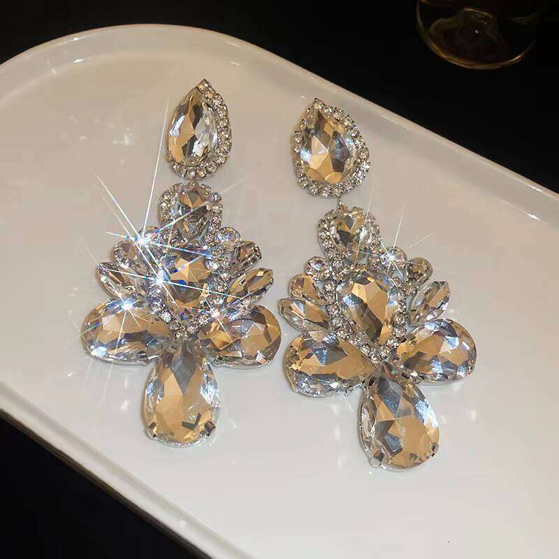 Wholesale Silver Needle Diamond Rhinestone European-Style Exaggerated Trendy Drop Earrings Women Party