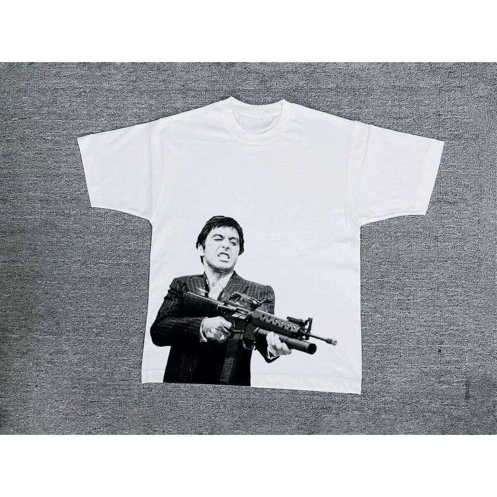 VINTAGE SCARFACE Print National Fashion Loose Small Neckline Casual Short Sleeve T-shirt High Quality Luxury Brand Summer Tops C260207