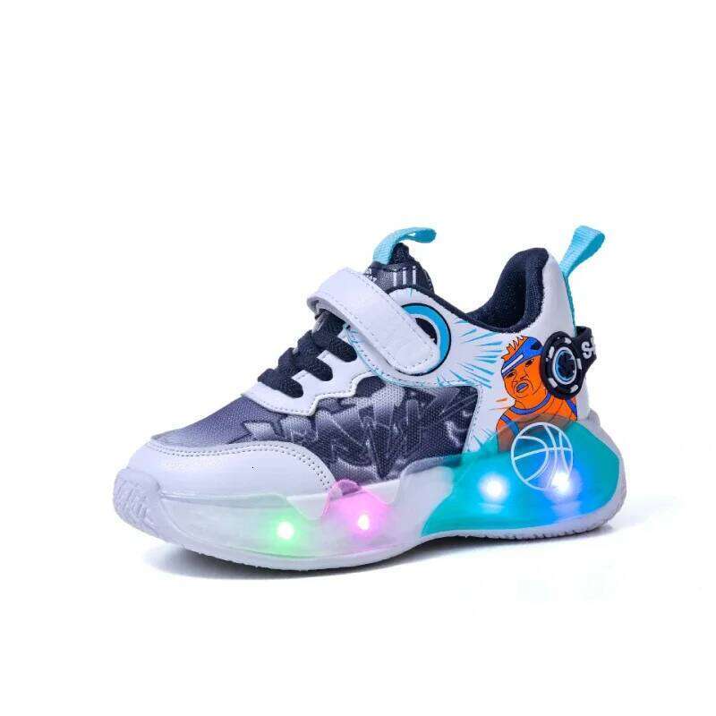 Spring Child Sneakers New Fashion Trendy Boy Mesh Breath Comfort Thick Casual Light Up Simple Basketball Kid Shoes H260207