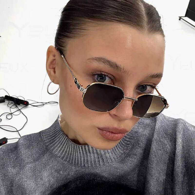 1/3pcs Fashion Rectangle Sunglasses Women UV400 Thread Design Metal Frame Sun Glasses Trendy Punk Style Black Gold Shade Unisex Y260207