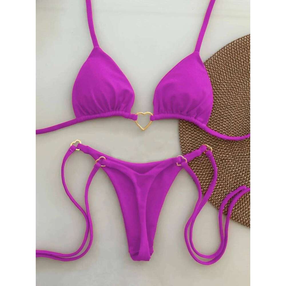 New Solid Color White Bikini Women suit Low Waist Lace-up Fashionable Swimsuit Two-piece Set C260207