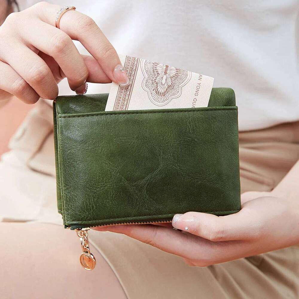 Retro Wallet Women's Short Three fold Large Capacity Double Zipper ID Credit Card Holder Minimalist Solid Color Lady Coin Purse Y260206