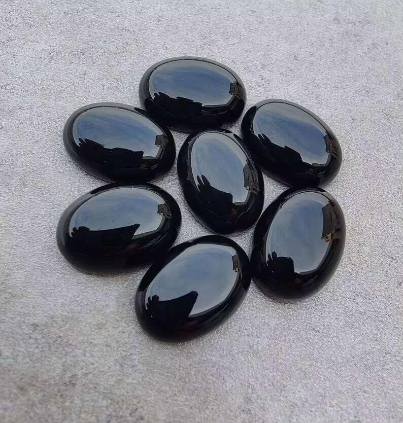 Shop Online Natural Black Onyx 6Mmx8mm Oval Flat Back Calibrated Customized Loose Gemstone Bulk Factory Price Gemstones For Sale