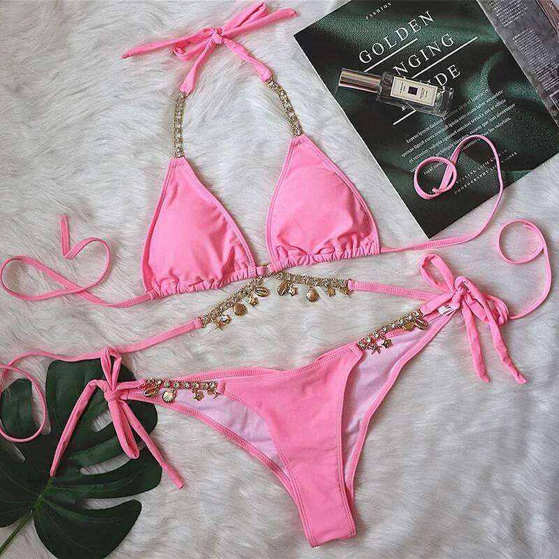 Sexy Bikinis 2025 Women's Solid Color Swimwear Female Swimsuit Swim Wear Bathing Suit Brazilian Bikini Set Beachwear Pool Bather C260207