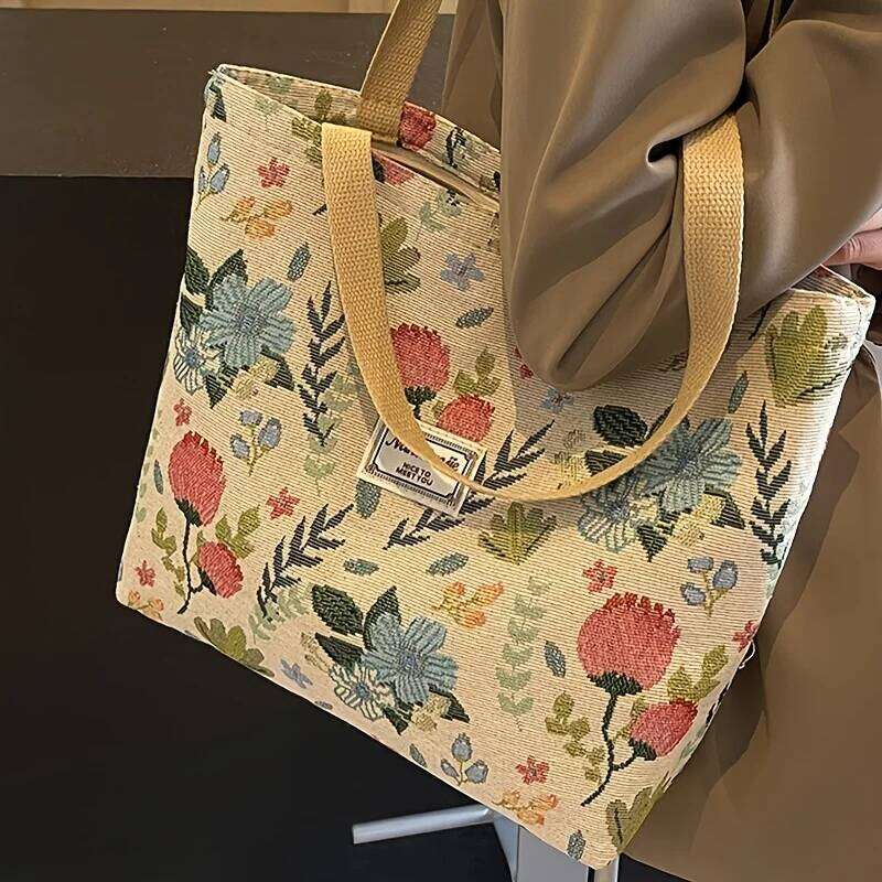 Stylish Corduroy Tote Women Bohemian Ethnic Style Shoulder Bag for Daily Commuting Shopper Office Worker College Student C260207