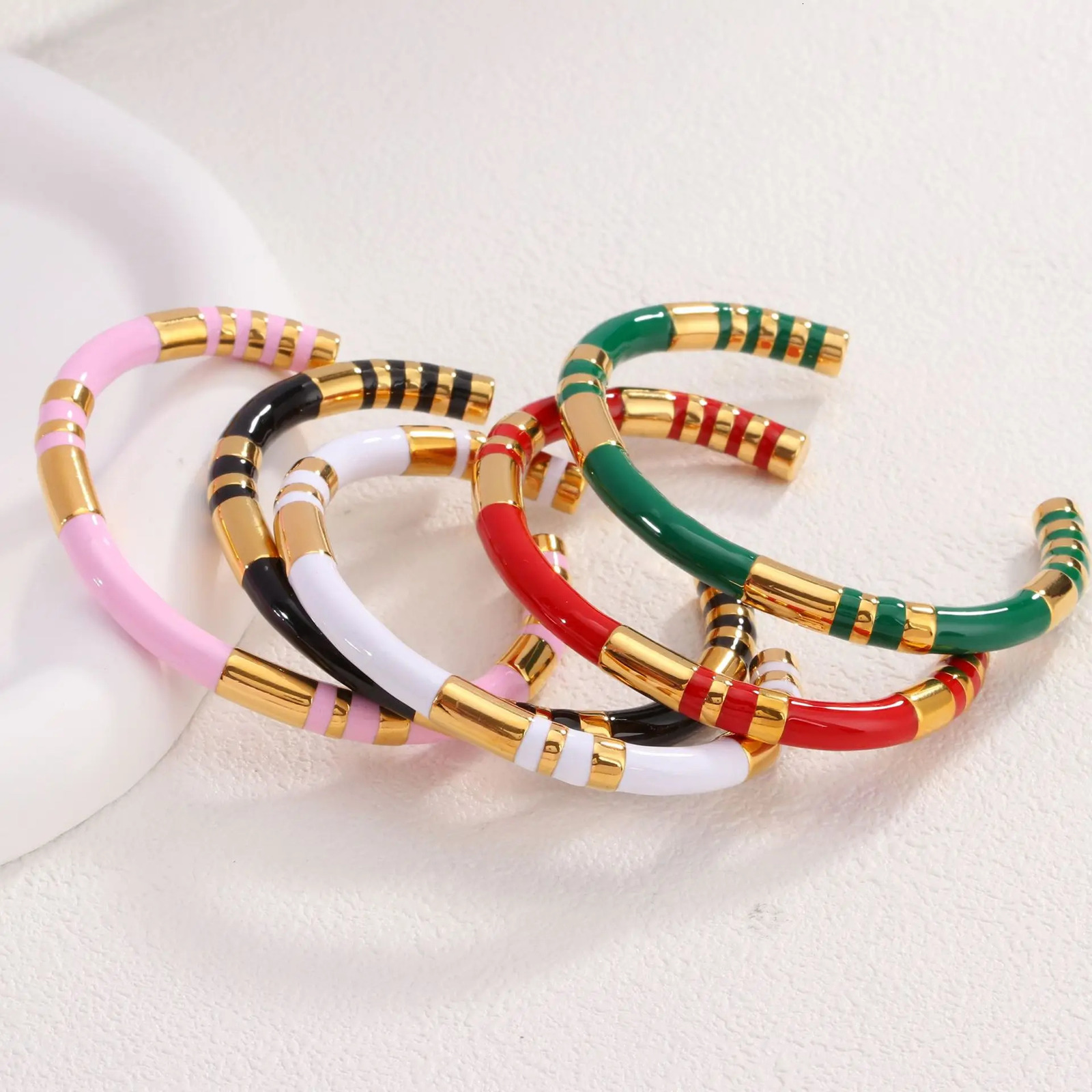 CARLIDANA Stainless Steel Enamel Spliced Open Bracelet Set High-End Wrist Jewelry Collection with Waterproof and Retro 260202