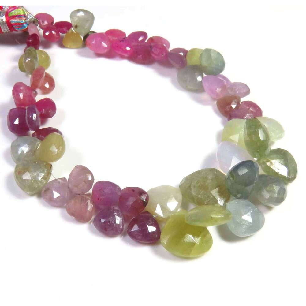 Natural Multi Sapphire Gems Beads 8 Strand 5-11Mm 120Cts Heart Faceted Cut High Quality Loose Gemstones For Pendant/Necklace