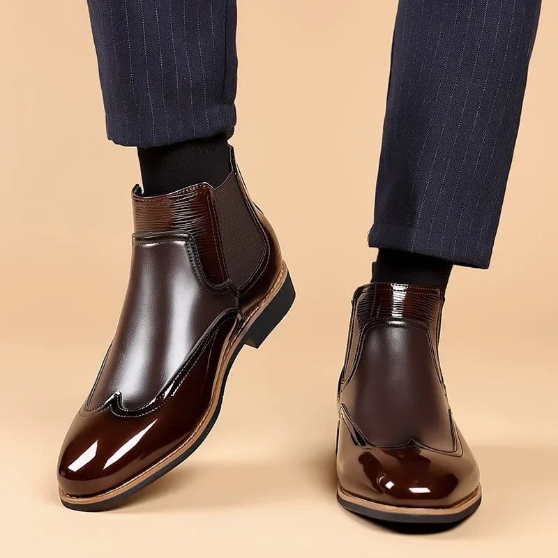 Mens Chelsea Boots Brown Fashion Business Casual Shoes British Style Street Party Wear Classic Ankle for Men 260208