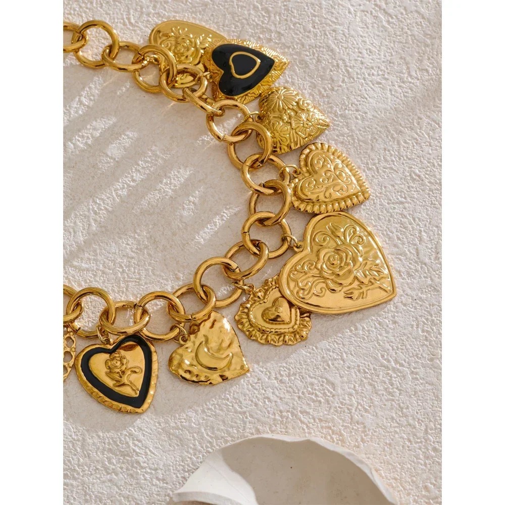 Statement Stainless Steel Charms Heart Pendant Necklace Waterproof 18K Gold PVD Plated Stainless Steel Collar Jewelry 260107