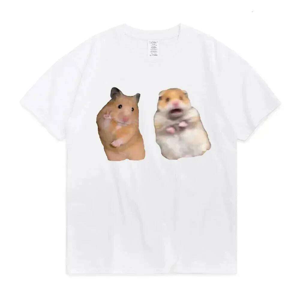 Funny Peace Sign and Screaming Hamster T-Shirt Lovers Gift Rodent Cavy Tee Shirts Summer Short Sleeve TShirt Aesthetic Clothes C260207