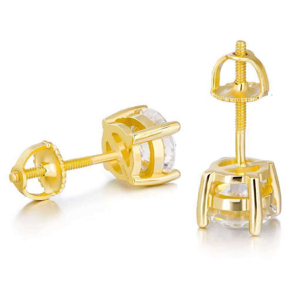 Yellow Gold Plated 4Mm 0.3Ct Sparkling Party Fine Jewelry Gifts Mossanite Moissanite Diamond Stud Earrings For Women