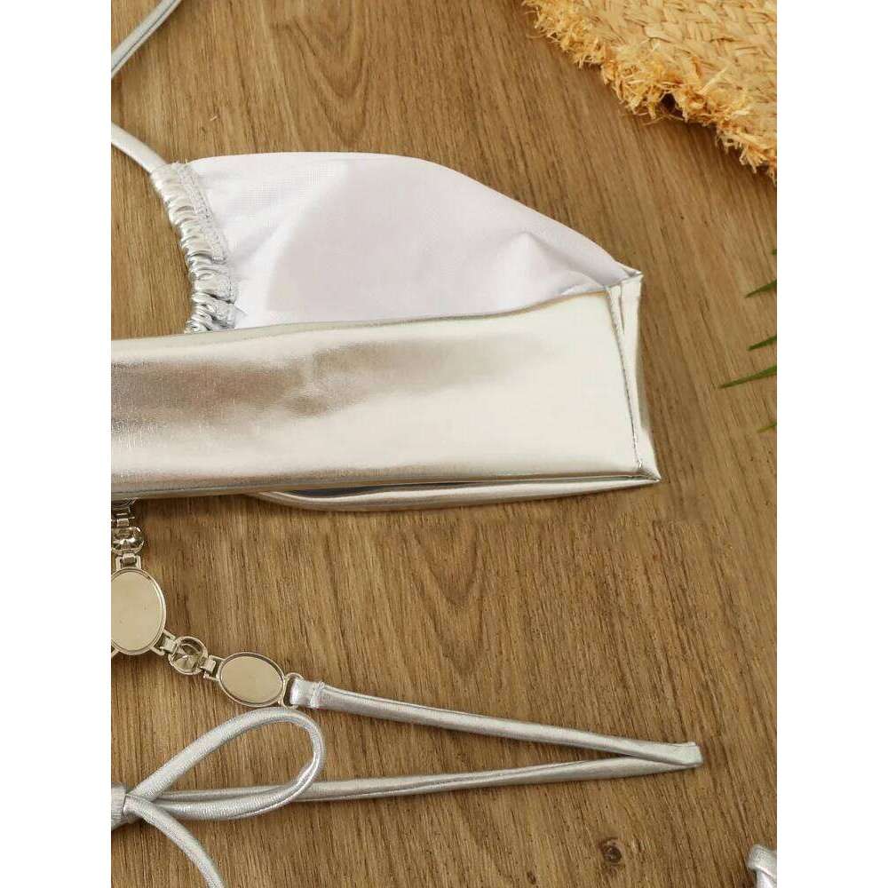 Bikini Women Swimsuit 2026 New Gold Halter Lace Bikinis Set Sexy Swimwear Cover Up Two Piece Beach Bathing Suit Female C260207