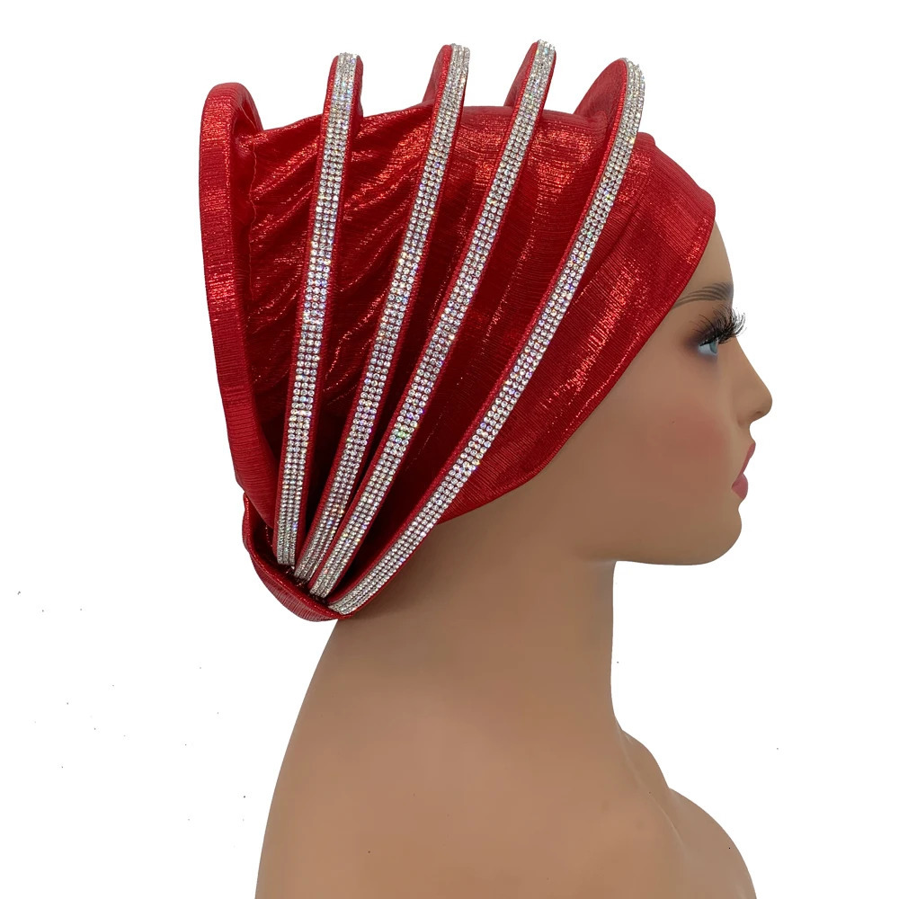 Diamonds Spiral Beret Turban for Women Afrcian Lady Head Wraps Female Berets Turban Nigeria Headpiece Wedding Party Gele 260205