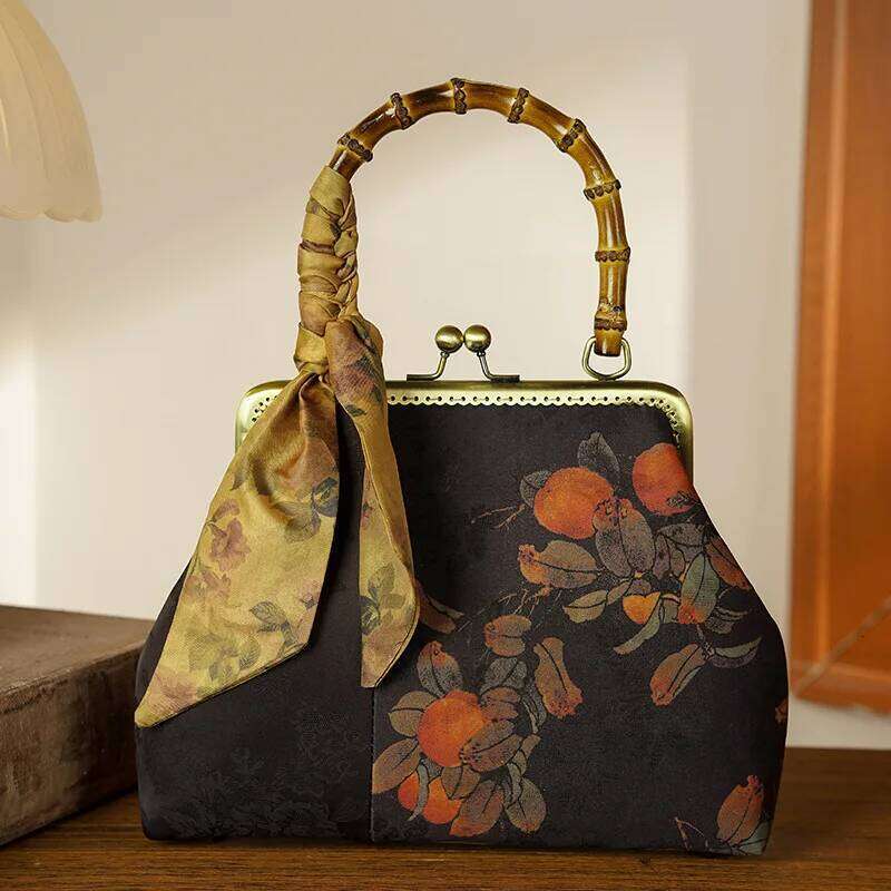 Fine Handmade Bamboo Handle Handbags Fashion Retro Print Chinese Style Cheongsam Evening For Women Chain Shoulder Bags