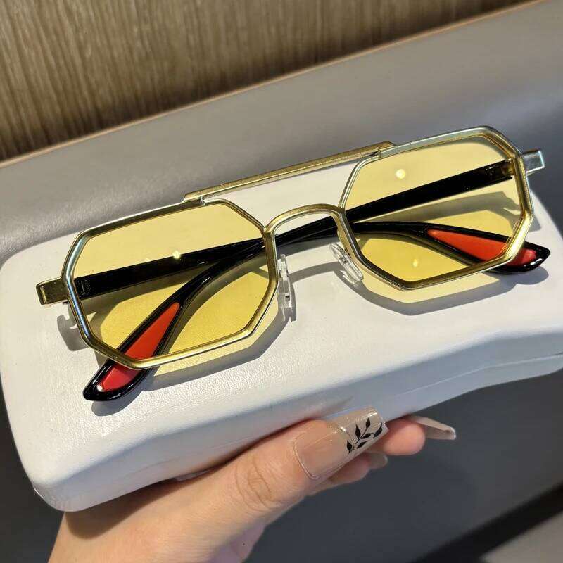 Retro Steam-Punk Sunglasses For Men With Polygonal Ddesign Large Frame Car-Specific Premium Quality UV Protection Edgy Chic Y260207