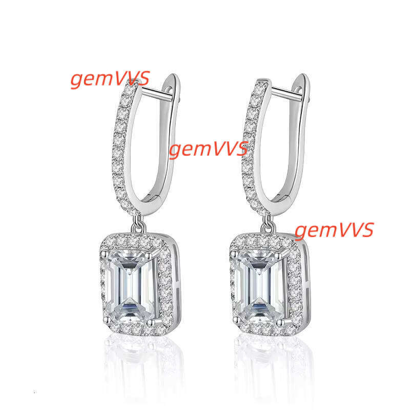 Xkz002 New Arrival Fashion Luxury Square Emerald Cutting 1Ct Moissanite 925 Sterling Silver Fine Jewelry Drop Earrings For Women