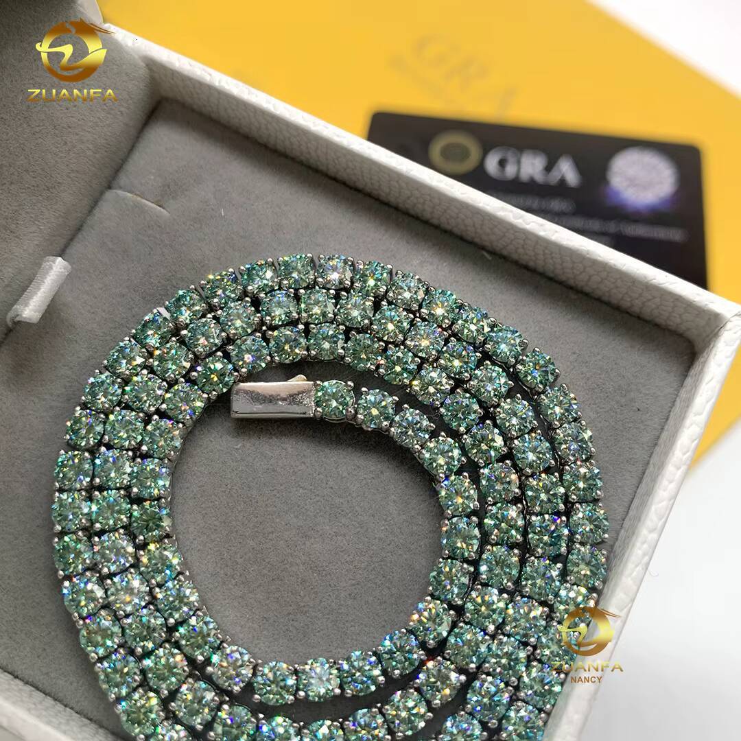 Hot Sale 3mm 4mm 65mm S925 Sterling Silver Gold Plated Blue Green Diamond Necklace Moissanite Tennis Chain