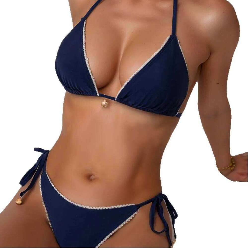 2025 New European and American lace-up bikini, high-end bikini swimsuit set, feminine look, leopard print stripes C260207