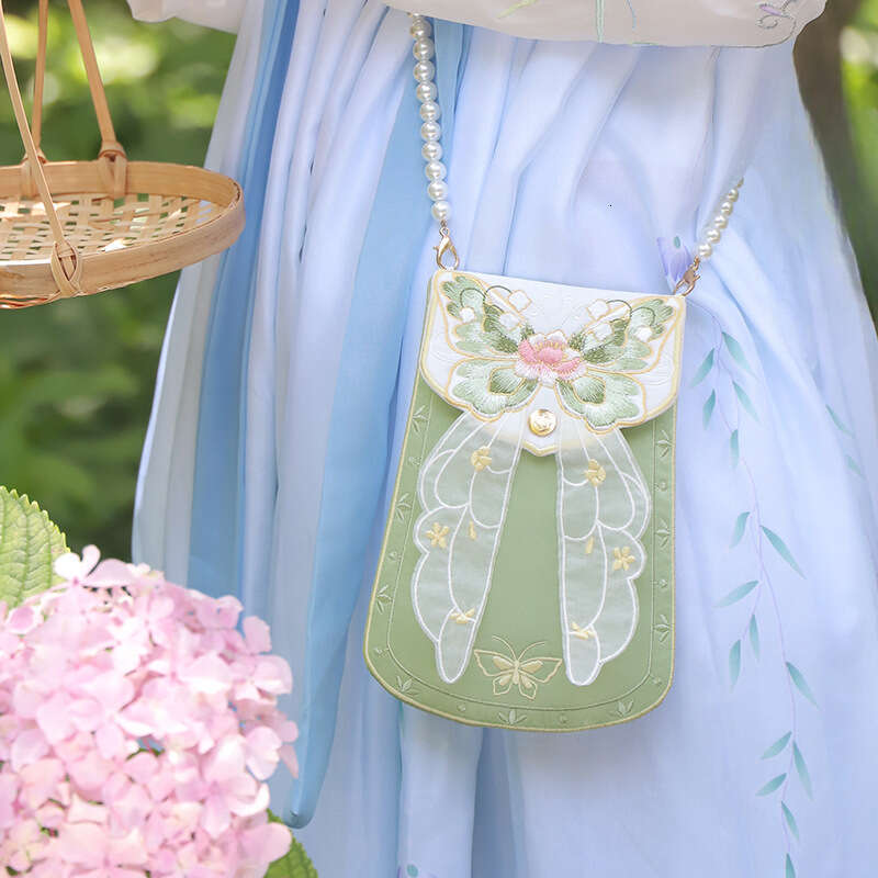Li Hanfu Accessories Ancient Crossbody Embroidered Butterfly National Style Fairy Pearl Chain Square Bag Evergwish