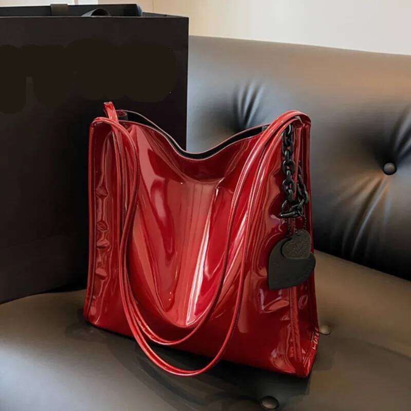Purse Casual Travel Shopping Totes Solid Color Patent Leather Women Fashion Shoulder Bag Ladies Simple Luxury Handbag C260207