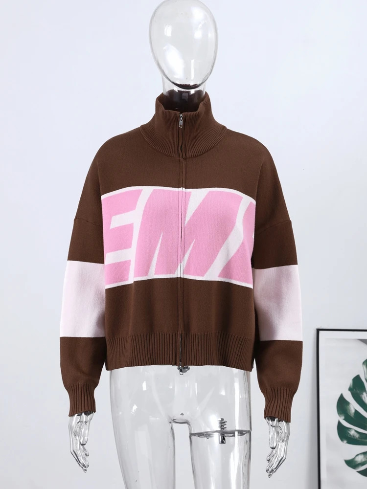Letter Women s Sweater Stand Collar Y2k Knit Sweaters For Woman Zipper Full Sleeve Tops Female 2025 Winter Men Jacket Knitwear 260122