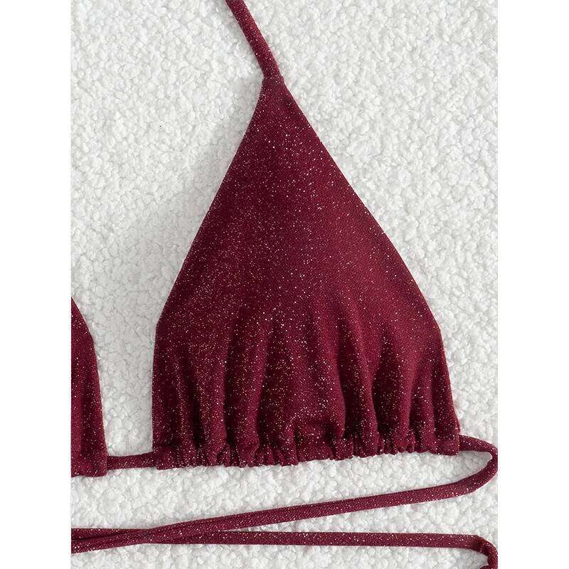 FASKOB solid color sexy drawstring women's two-piece 2025 bikini suit summer beach swimsuit C260207