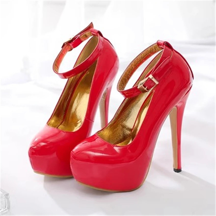 Womens Patent Leather Shoes Fashion Platform Shallow Women Pumps Concise Buckle Super High Heels Party Female 260208