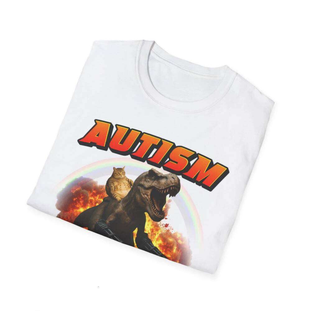 Funny Autism T-Shirt T-Rex Cat Meme Neurodiversity Pride Clothing Graphic Short Sleeve Shirt Unisex Men Women All-Season C260207