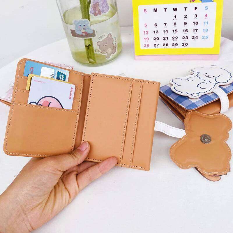 Cute Bear Wallets Women Small Hasp Girl Credit Card Holder For Pu Leather Coin Purse Female Wallet Short New 2024 Y260206
