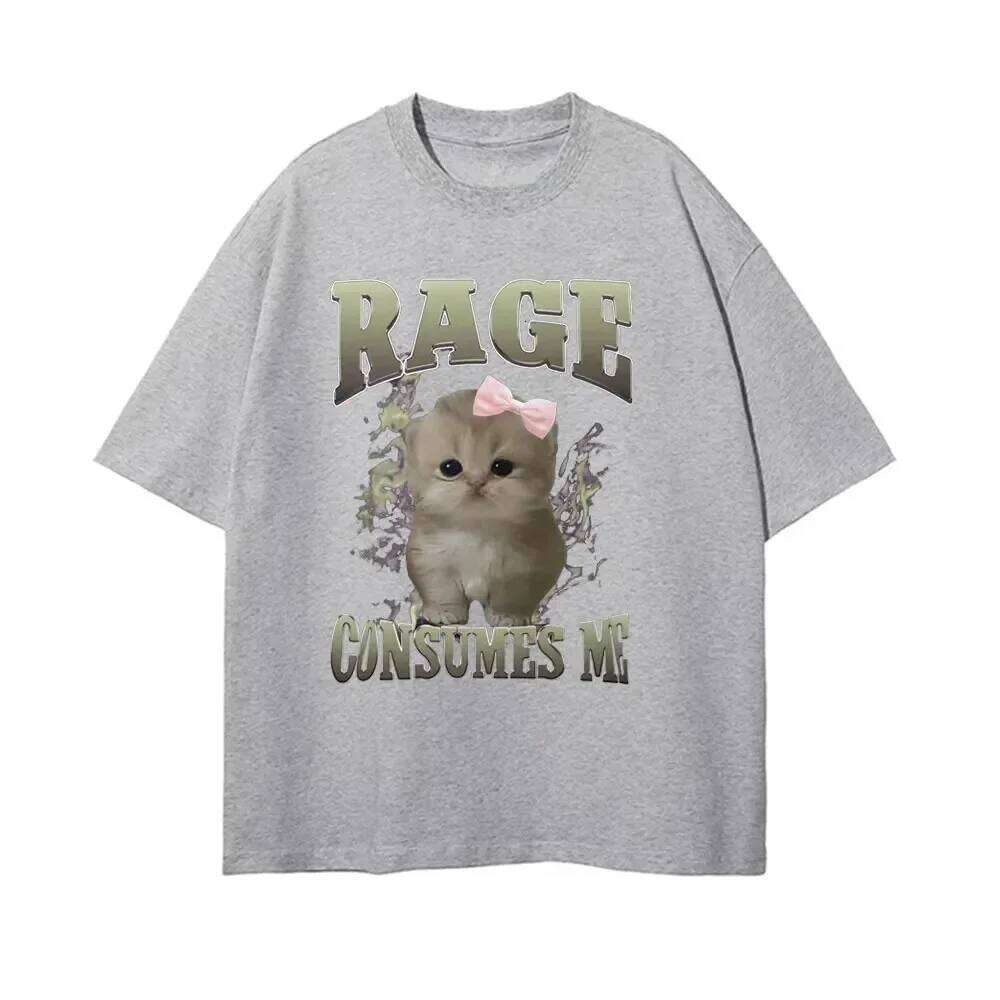 Rage Consumes Me Funny Cat Meme Printed T-shirt Women Fashion Kawaii Casual Loose T-shirts O-Neck Short Sleeve Tee Shirt Unisex C260207