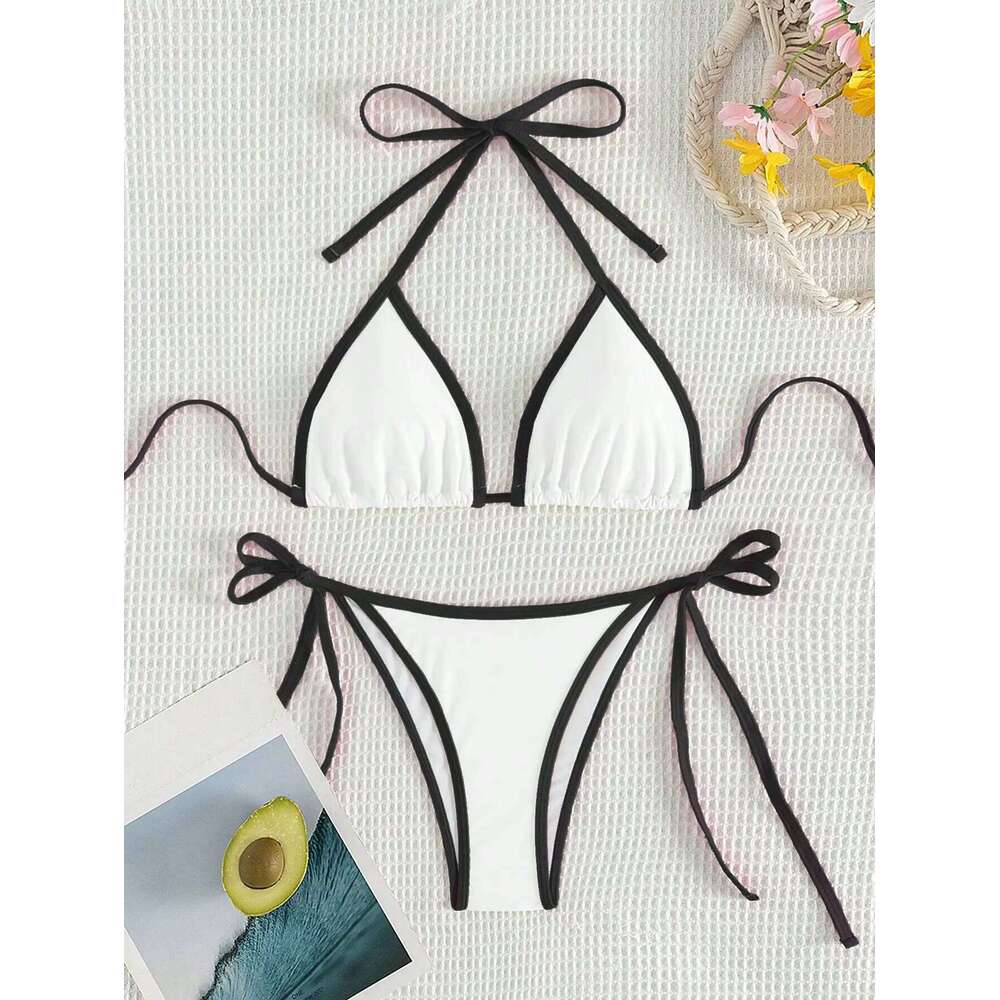 Summer white camisole bikini swimsuit set swimming and beach photo shoot for women C260207