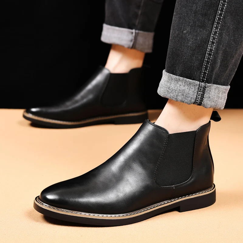 MAEDEF Men Boots Man Chelsea Retro Comfortable PU Leather Waterproof Ankle Fashion Black Brown Shoes Mens Boot 260208
