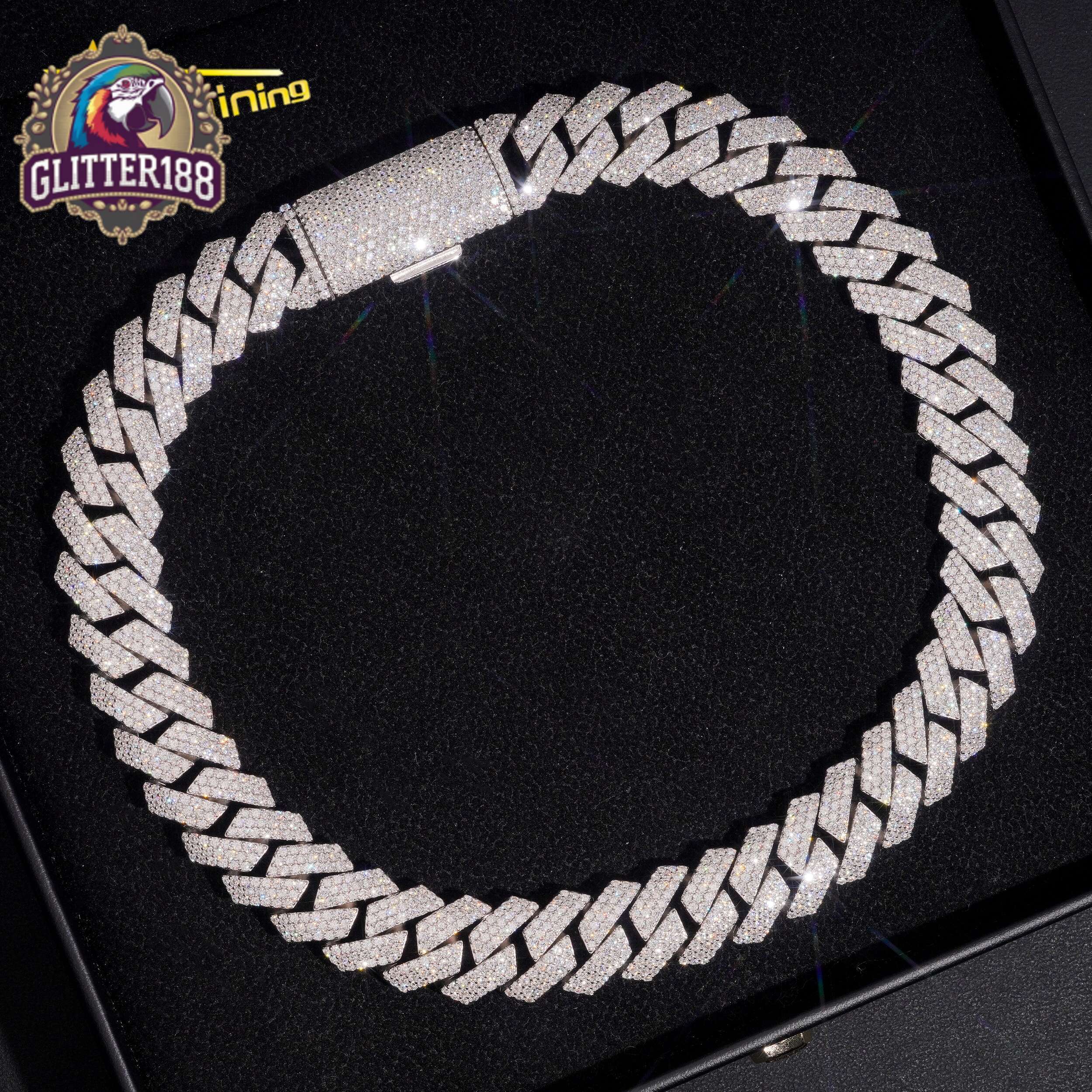 Moissanite Necklace 15MM Heavy Cuban Chain Gold Plated Sterling Silver 925 VVS Moissanite Cuban Link Chain Hip Hop Jewelry