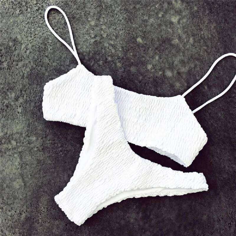 Sexy Bikini Women Push-up Pleated Triangle Padded Bra Thongs 2 Pieces Set Swimsuit Beach Bathing Suit Swimwear C260207