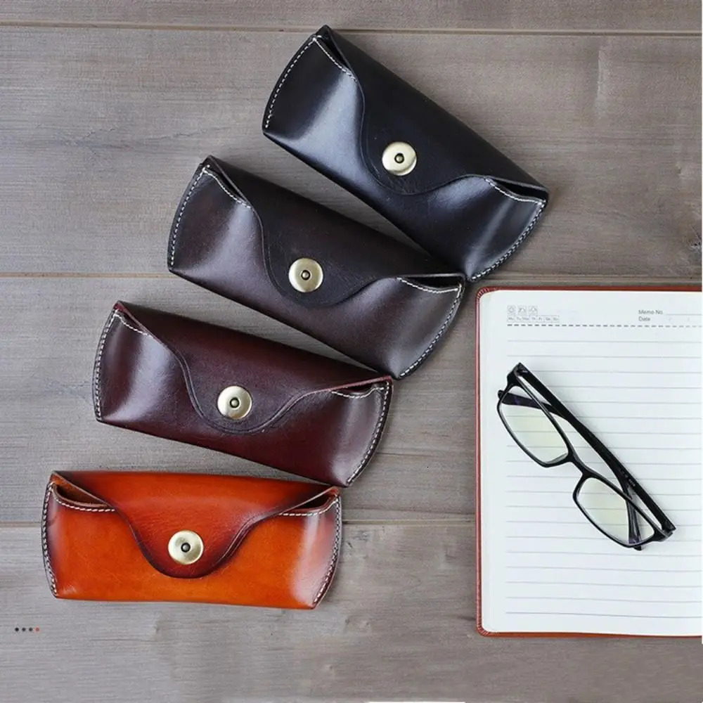 Women Men Eyeglass Handmade Genuine Leather Eye Glasses Bag Protector Case Glasses Case 260107