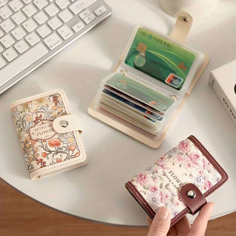 Floral Credit Card Holder for Women, Multi-Slot Compact Wallet with Snap Closure, ID/License Organizer, Chic Daily Use Accessory Y260206