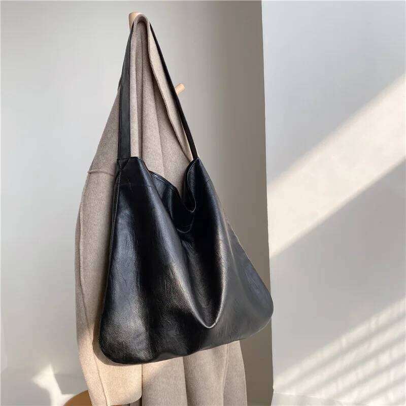 Vintage Female Winter PU Leather Shoulder Bags Fashion Large Capatiy Women Hobo Bag Office Handbag Casual Simple Shopping Totes C260207