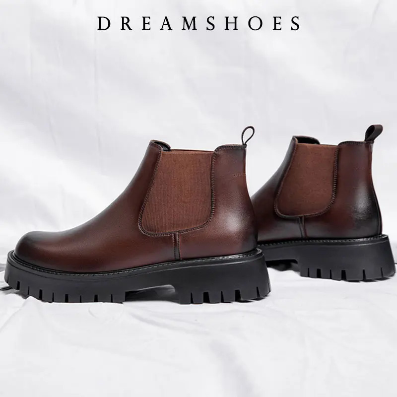 2025 British Style High Top Mens Chelsea Boots Increase Height Classic Elastic Band Men Autumn Winter Shoes 260208