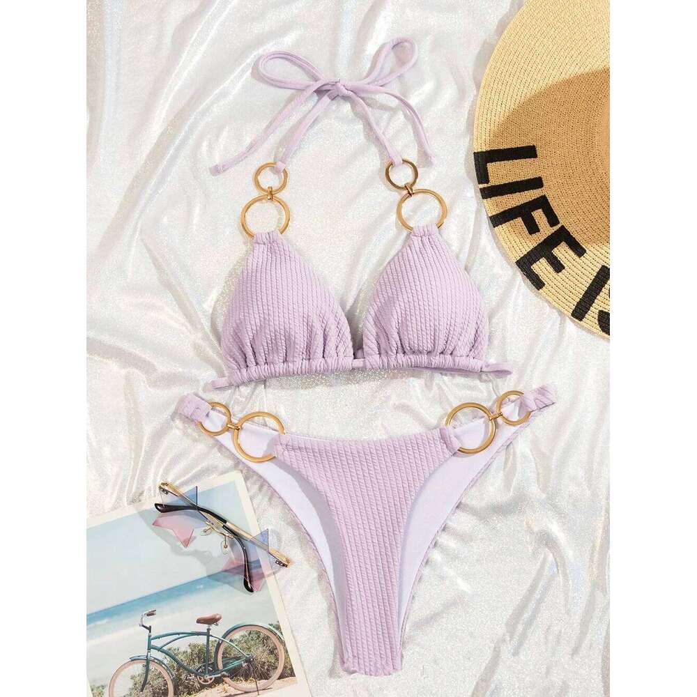 2023 Swimwear Women Sexy Bathing Suit High Waist Biquini Push Up Swimsuit Women's Bikinis Solid Bikini Set 2Pcs B538 C260207