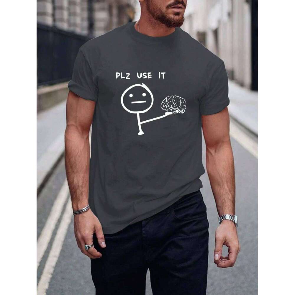 Plz Use It Men Cotton T-shirt Luxury Brand Fashion Big Size Top Casual Short Sleeve Streetwear Classic Print New Arrival Tee 4XL C260207