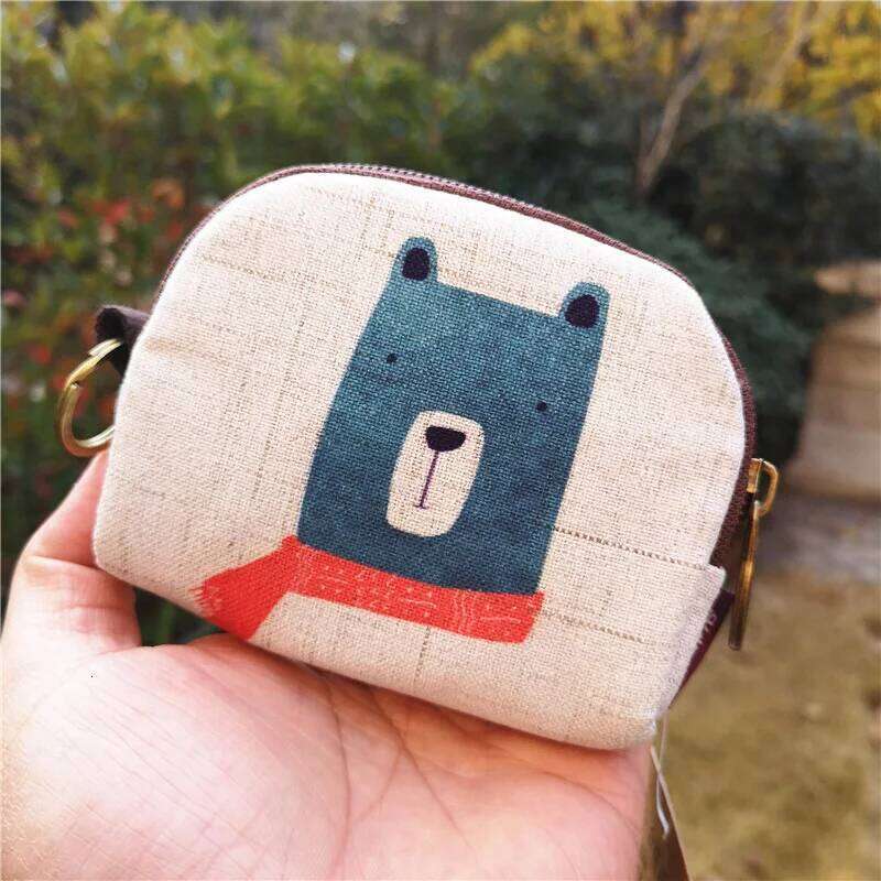 Cute Animal Canvas Coin Purse Short Shell Wallet Women Key Card Bag Kids Cartoon Lionmouse Fox Bear Dinosaur Small Change Purses Y260206